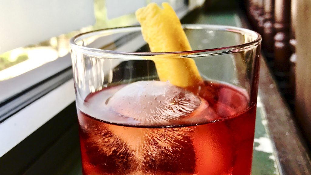 close up of a negroni cocktail