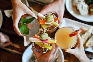 brunch food and drink on a table