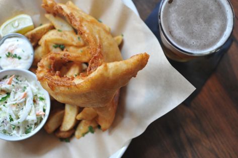 fish and chips with beer