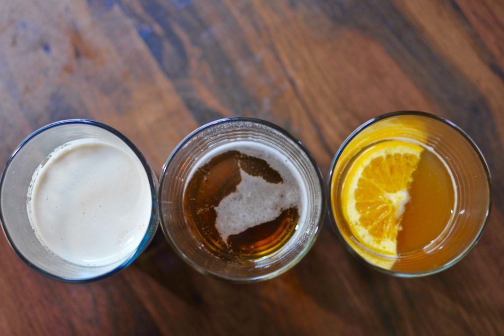 three-beers three glasses of beer lined up